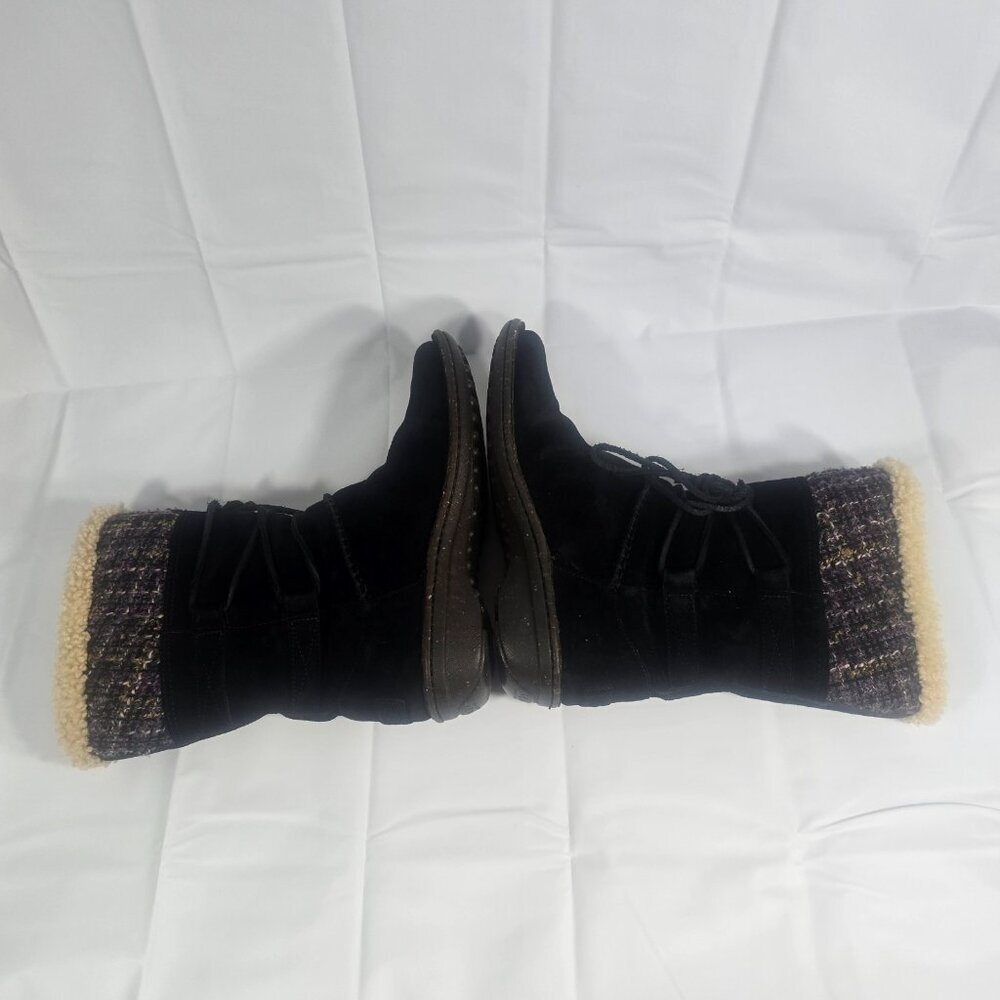 UGG Australia Shearling Winter Boots Women Size 9 Black Suede Lace-Up Mid-Calf - Picture 5 of 9